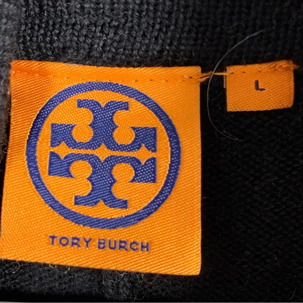 Tory Burch Merino Wool Sweater Dress L Black Gray Stripe Pockets‎ Dolman Sleeves